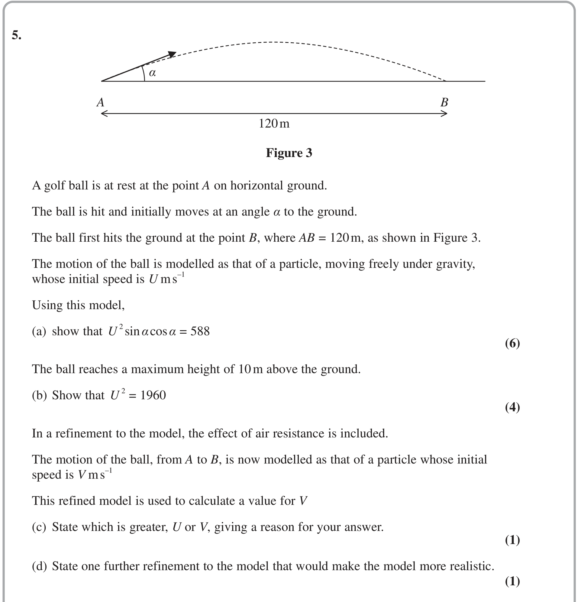 Question 11 — Projectiles — Edexcel June 2022
