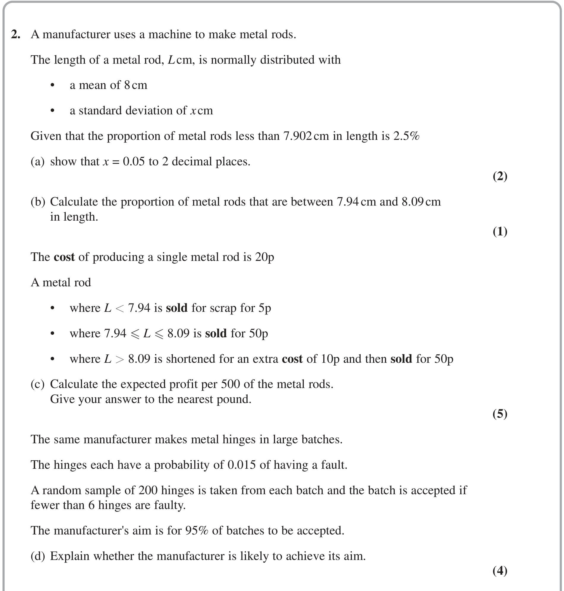 Question 2 — Normal Distribution, Hypothesis Testing, Binomial Distribution — Edexcel June 2022