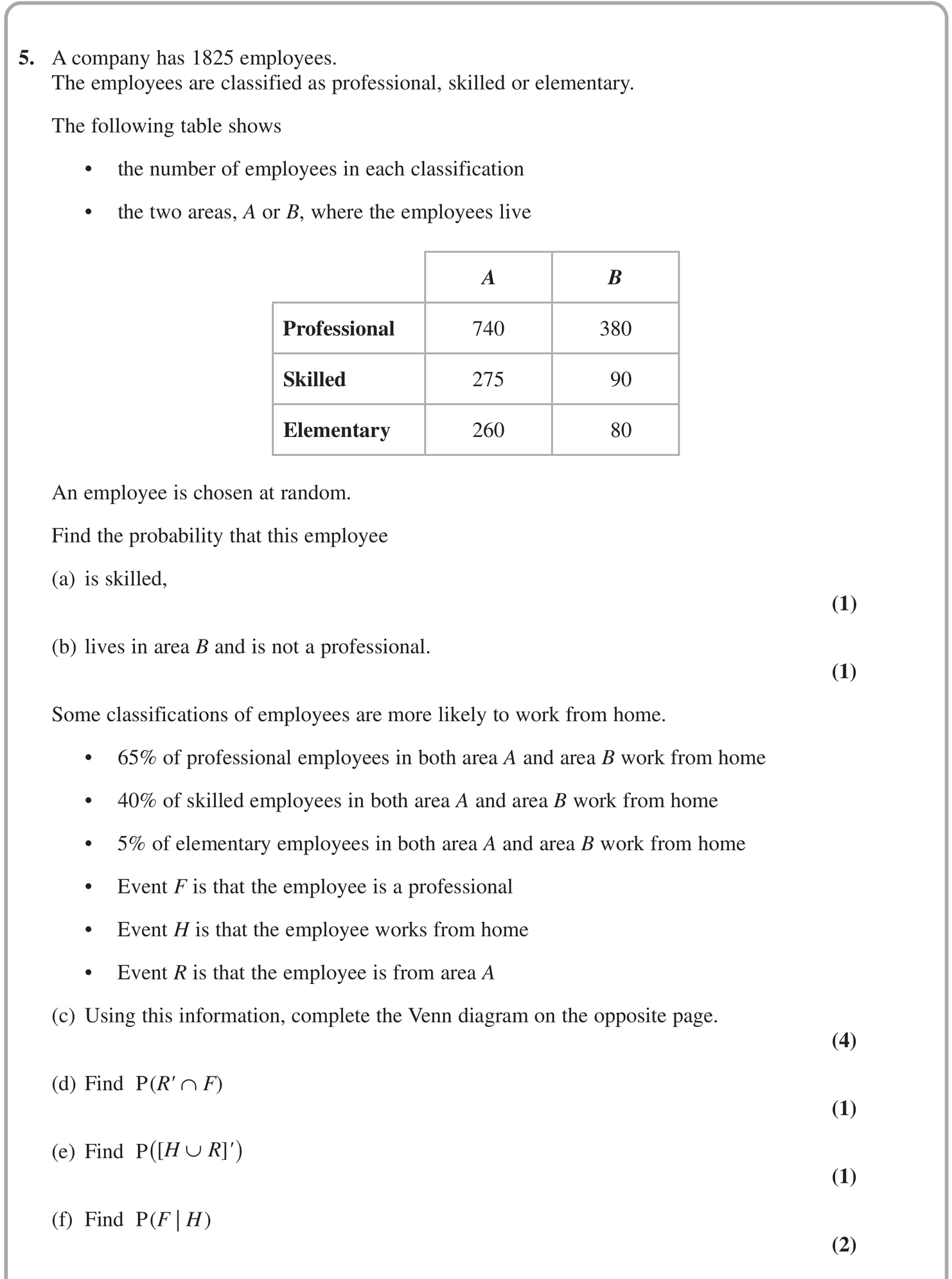Question 5 — Probability, Venn Diagram — Edexcel June 2022