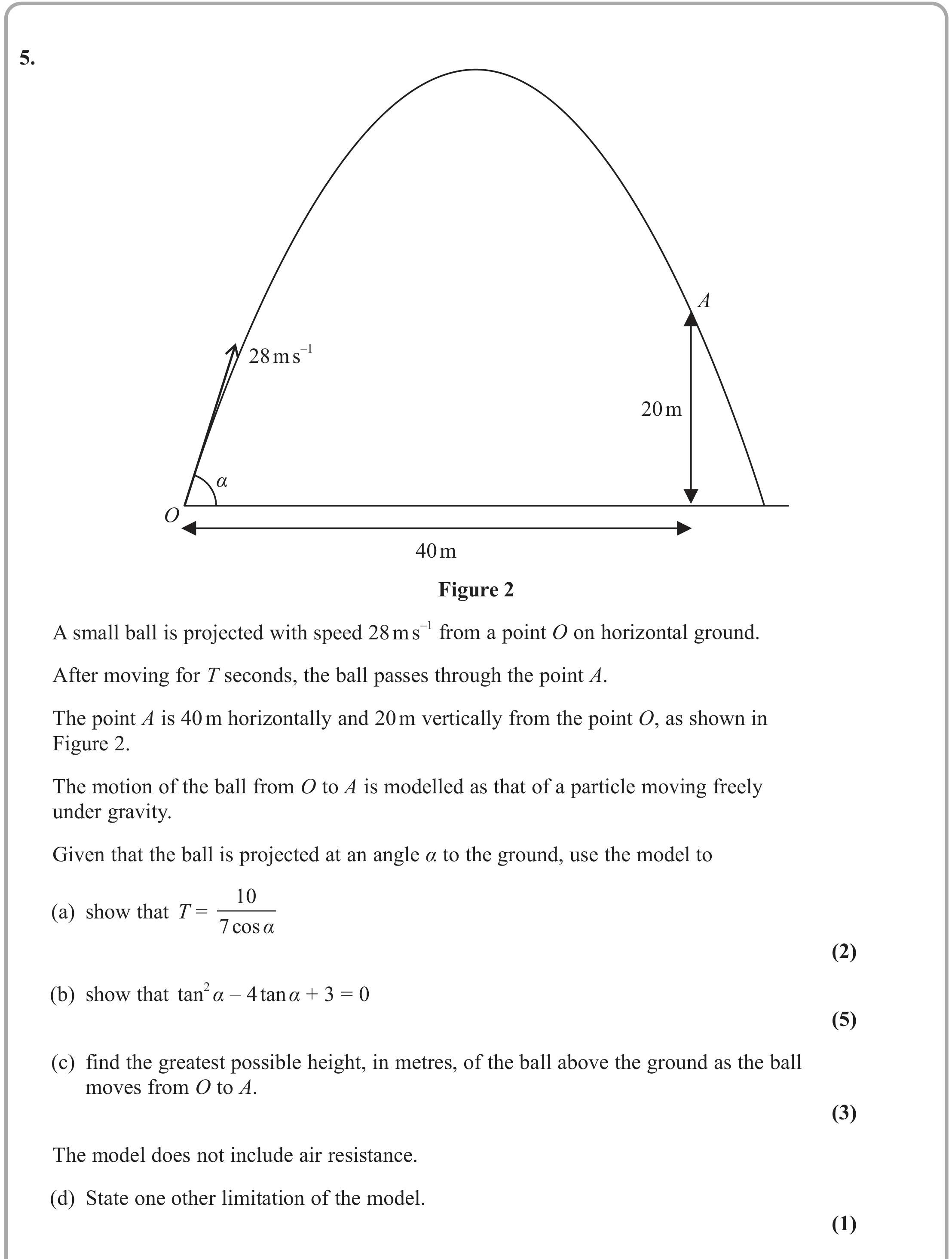 Question 11 — Projectiles — Edexcel June 2023