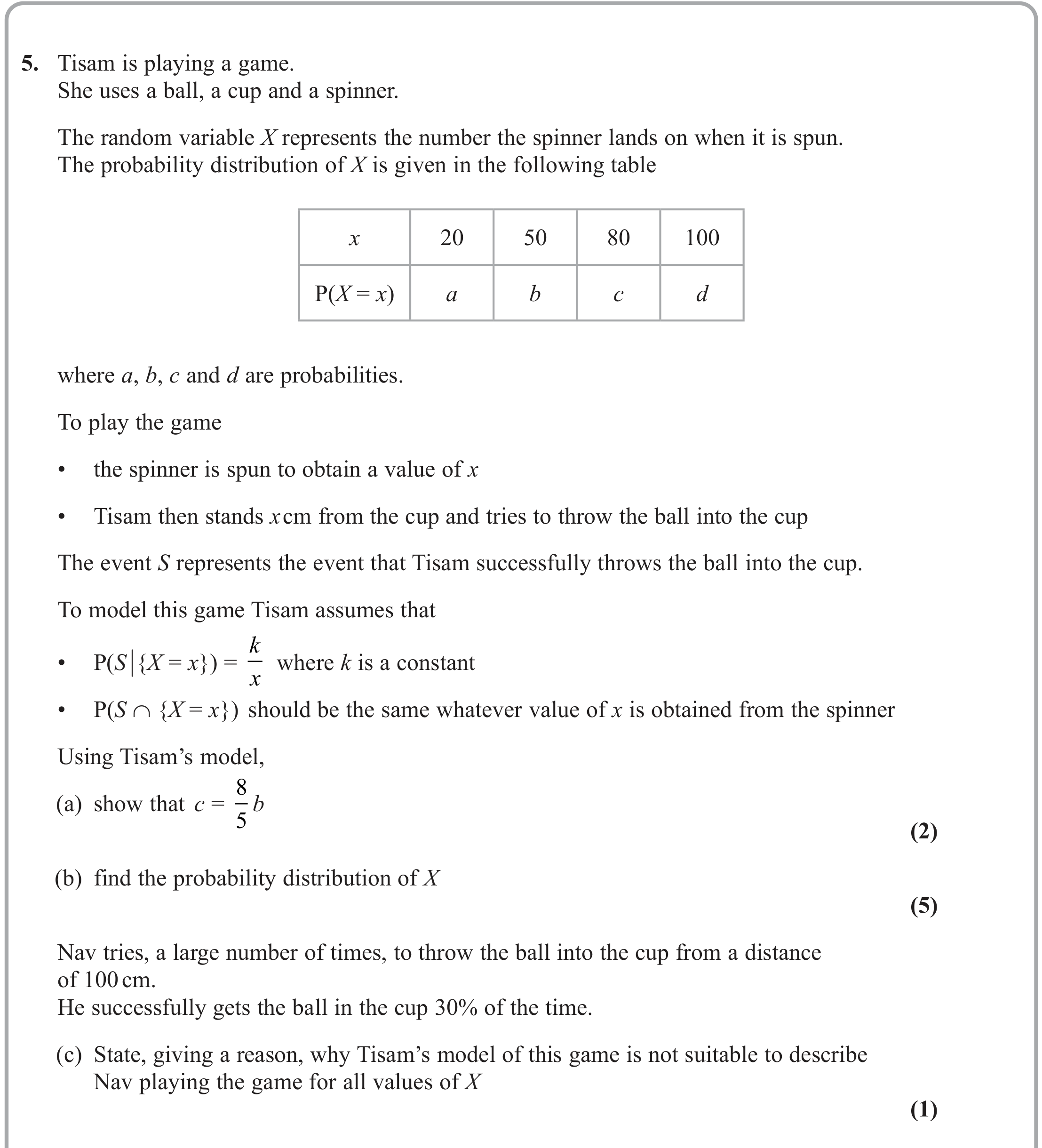 Question 5 — Probability Distribution — Edexcel June 2023