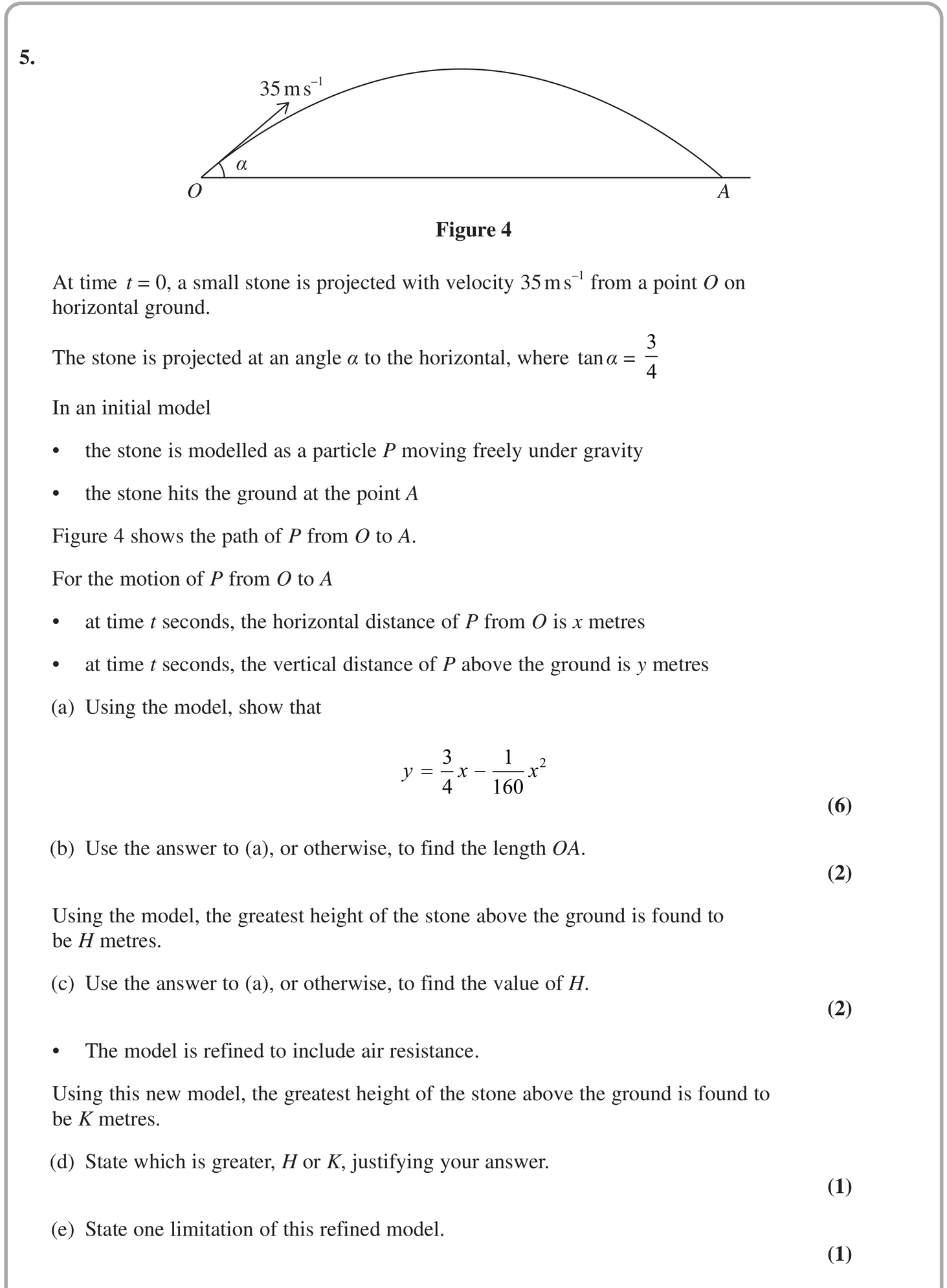 Question 11 — Projectiles — Edexcel June 2024