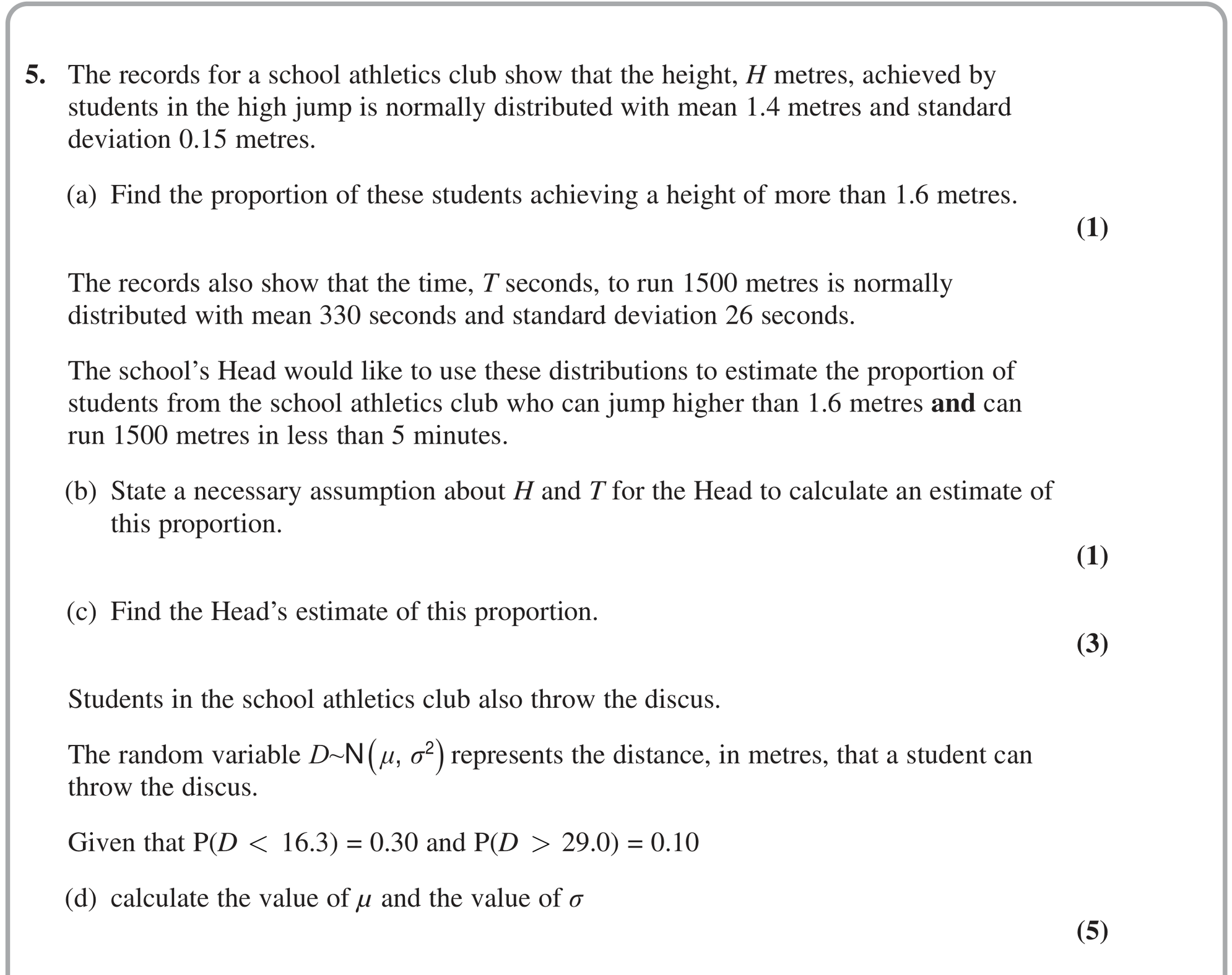 Question 5 — Normal Distribution — Edexcel June 2024