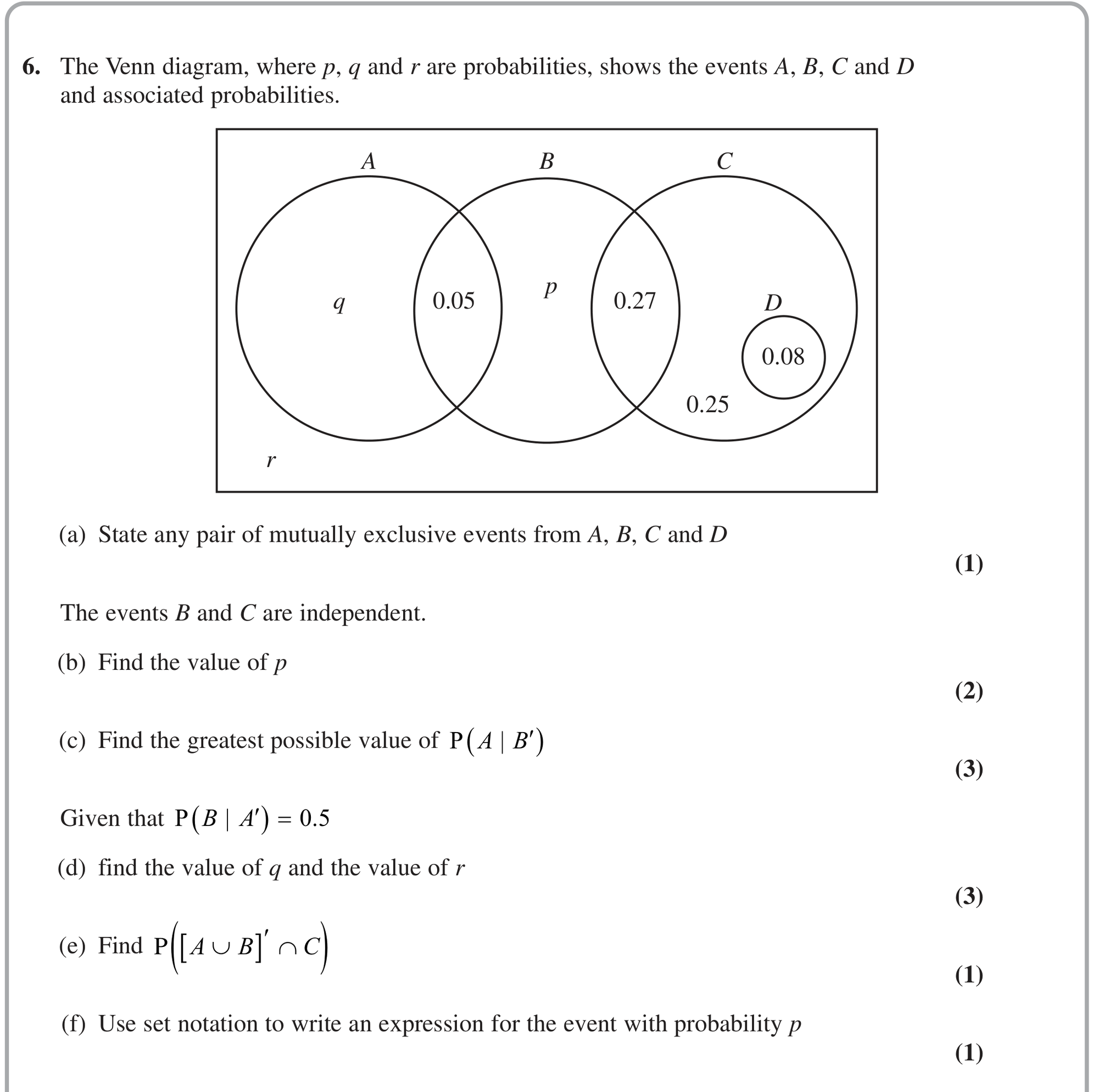 Question 6 — Venn Diagram, Probability — Edexcel June 2024