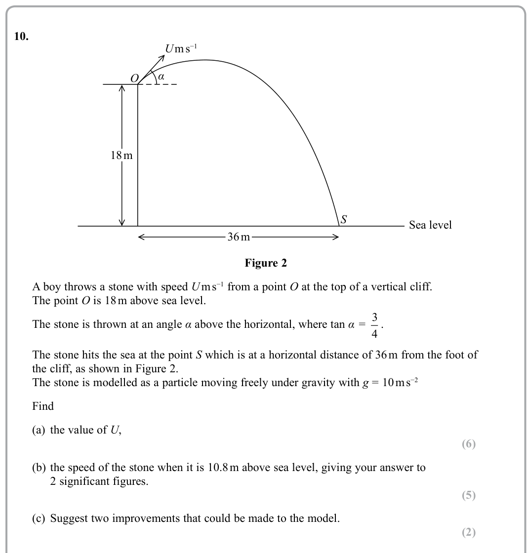 Question 10 — Projectiles — Edexcel Sample Paper