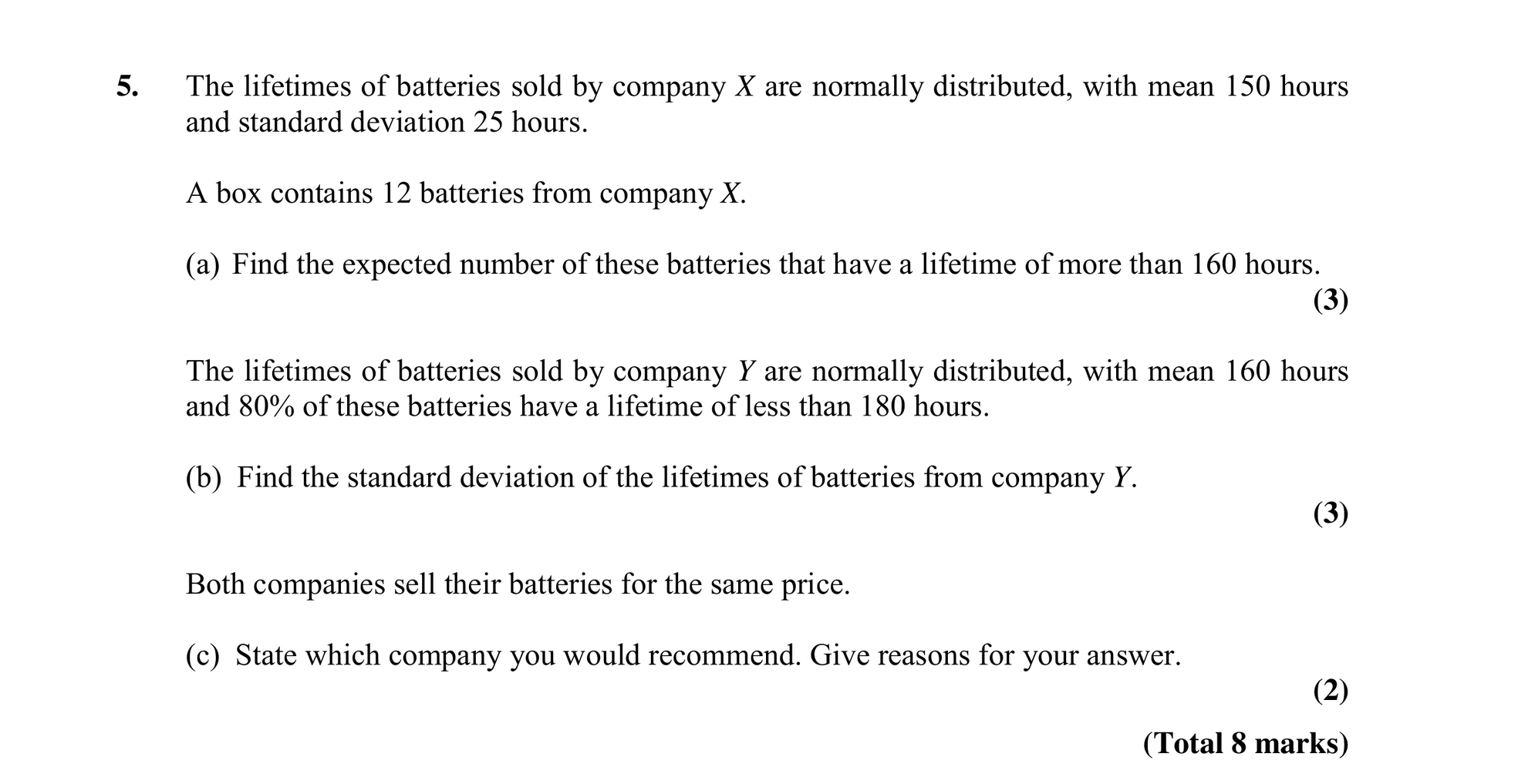 Question 5 — Normal Distribution — Edexcel Specimen