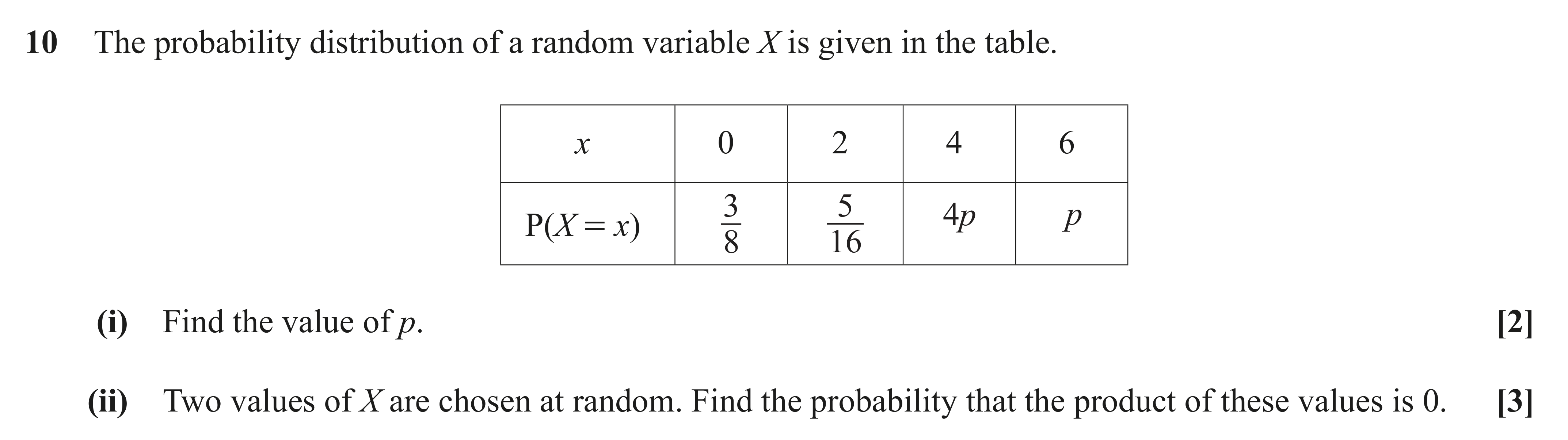 Question 10 — Probability Distribution — OCR AS Maths June 2018
