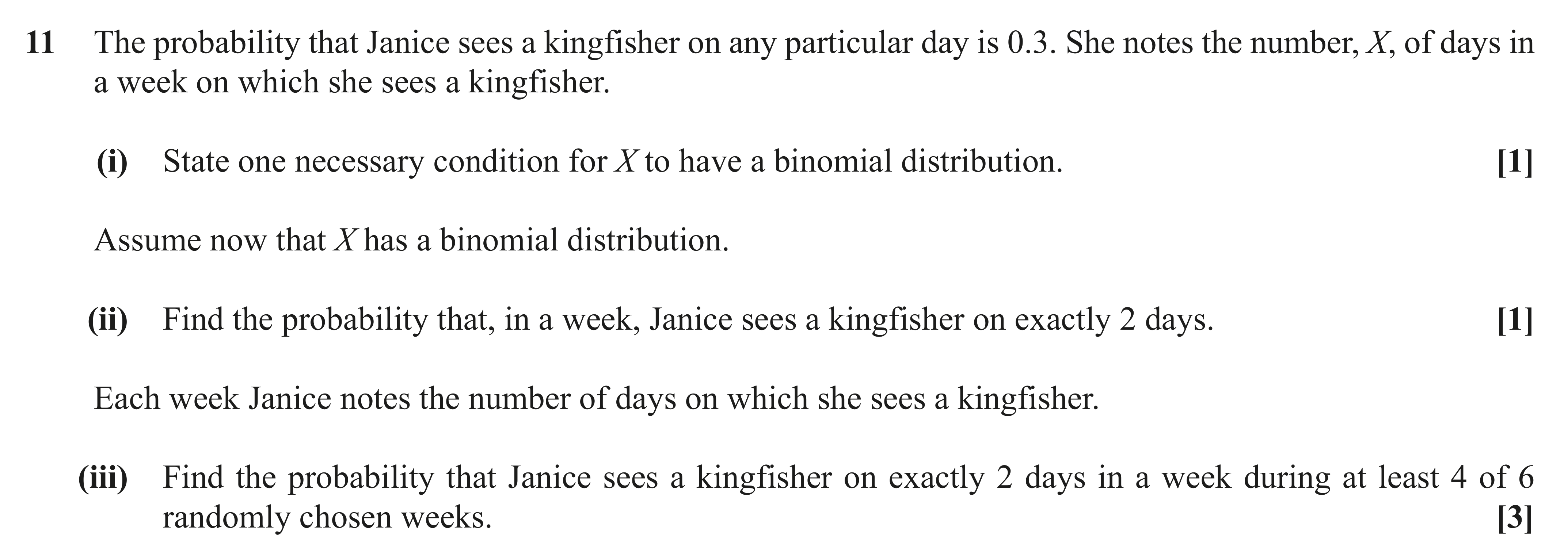 Question 11 — Binomial Distribution — OCR AS Maths June 2018