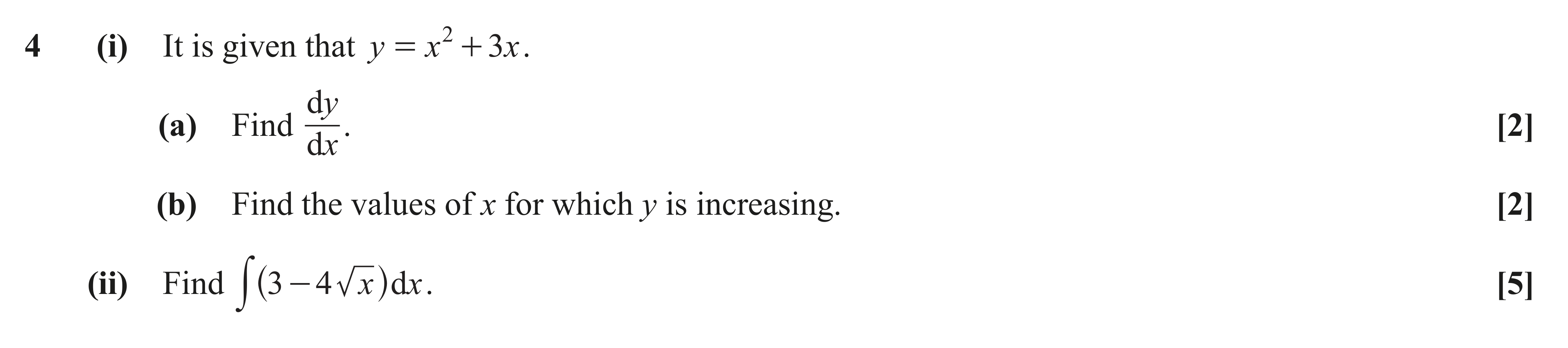 Question 4 — Differentiation, Integration — OCR AS Maths June 2018