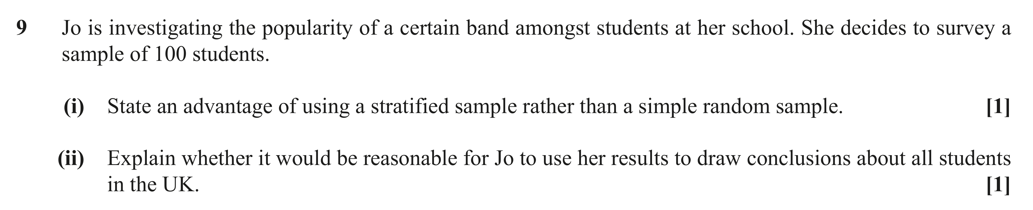 Question 9 — Sampling — OCR AS Maths June 2018