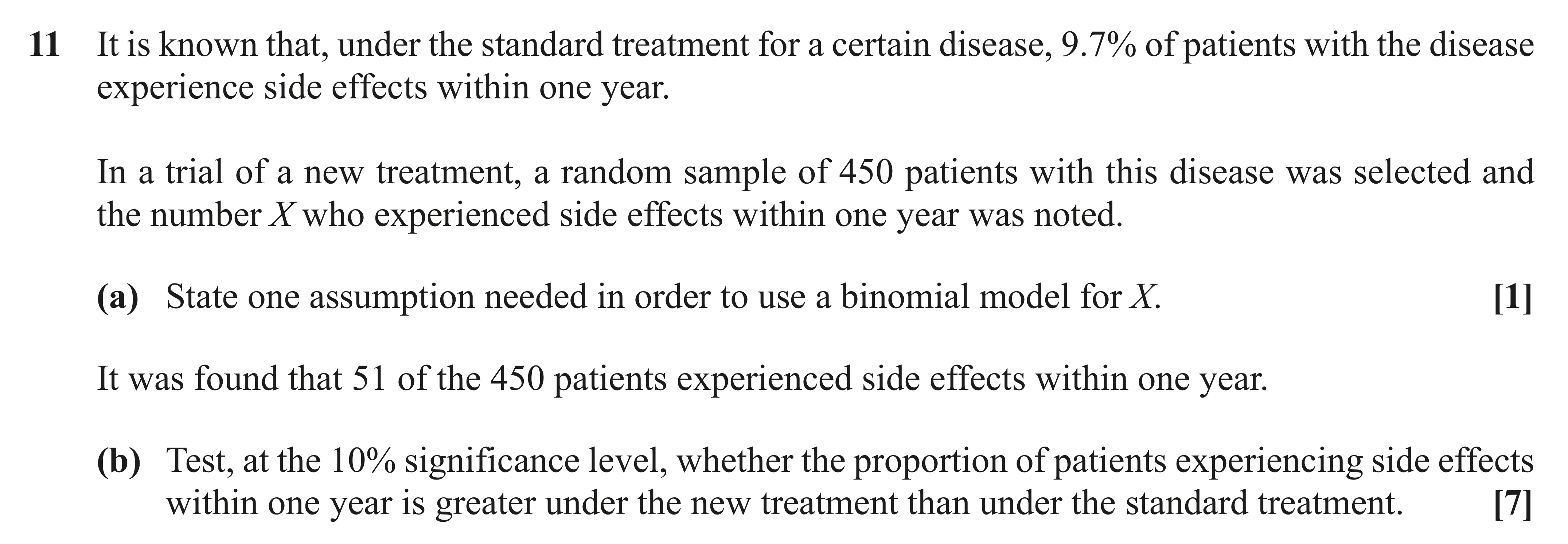 Question 11 — Hypothesis Testing — OCR AS Maths June 2019