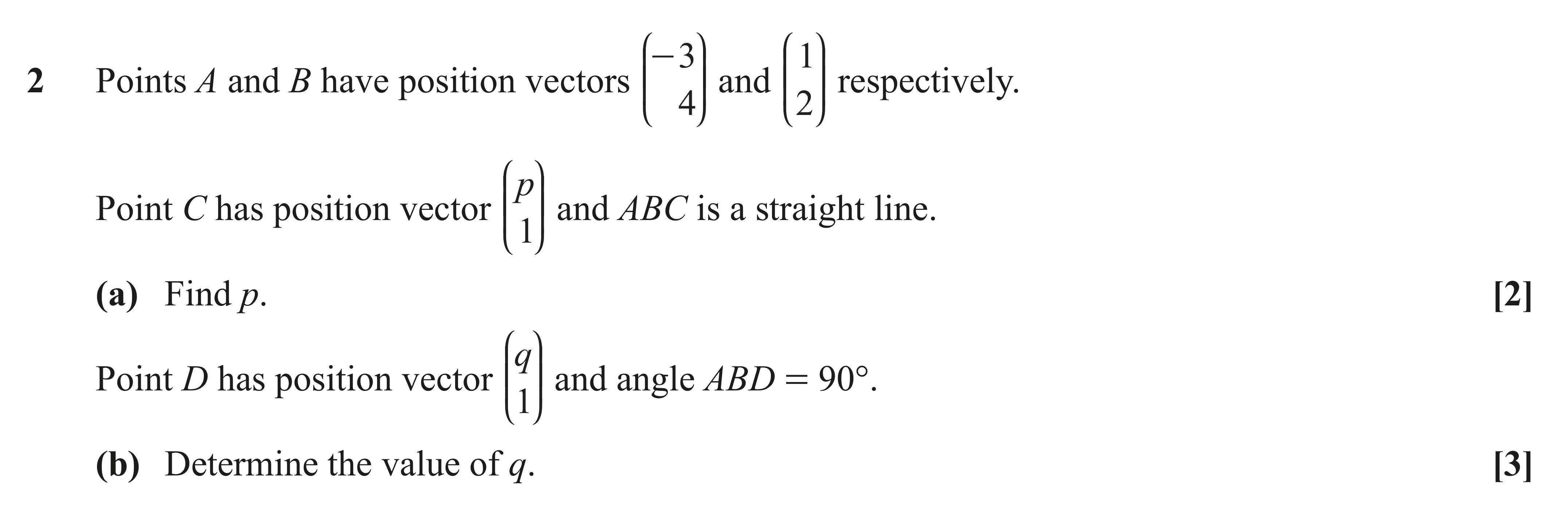 Question 2 — Vectors — OCR AS Maths November 2020
