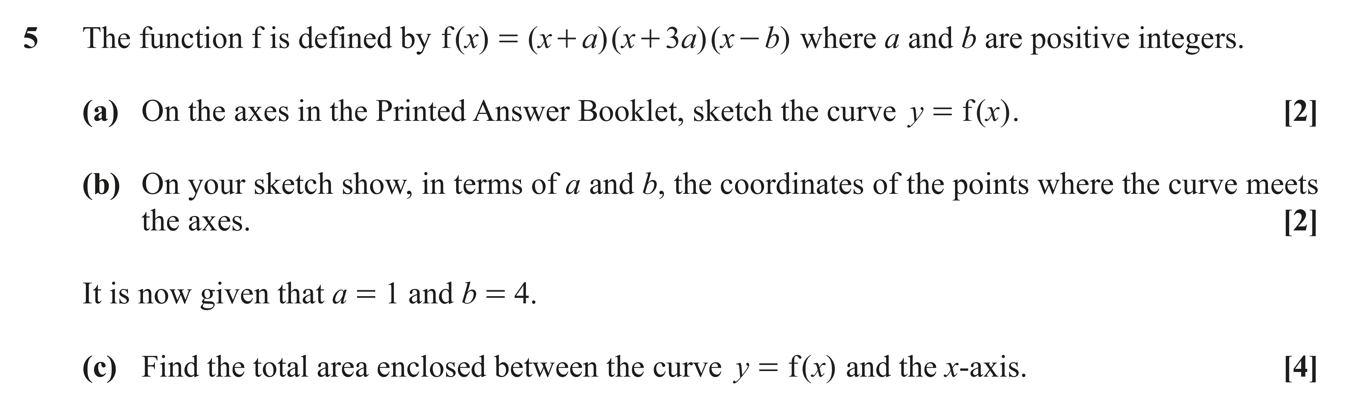 Question 5 — Graph Sketching, Integration — OCR AS Maths November 2020