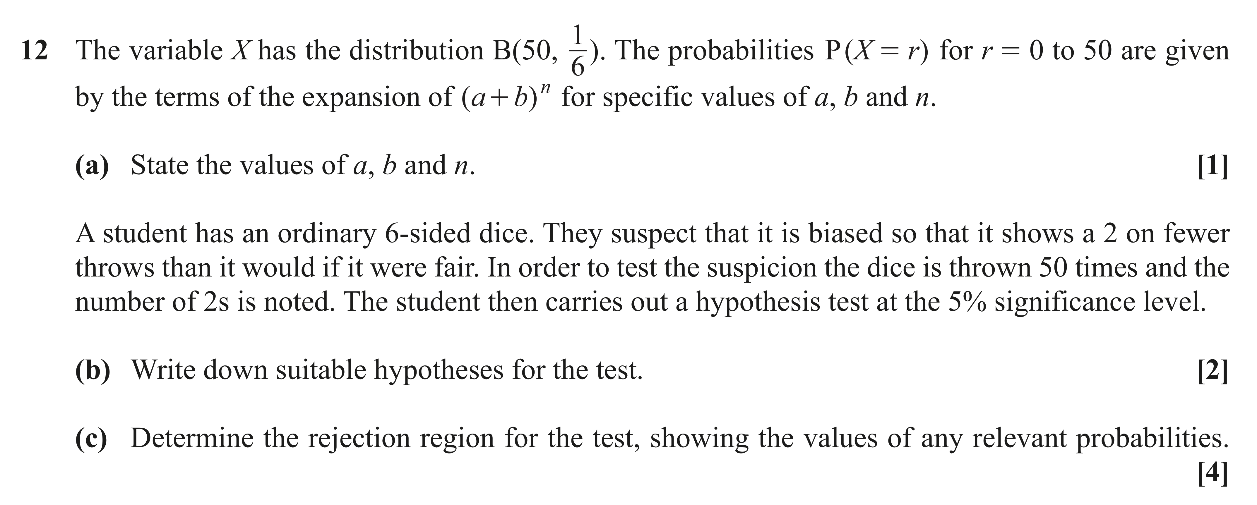Question 12 — Binomial Distribution, Hypothesis Testing — OCR AS Maths November 2021