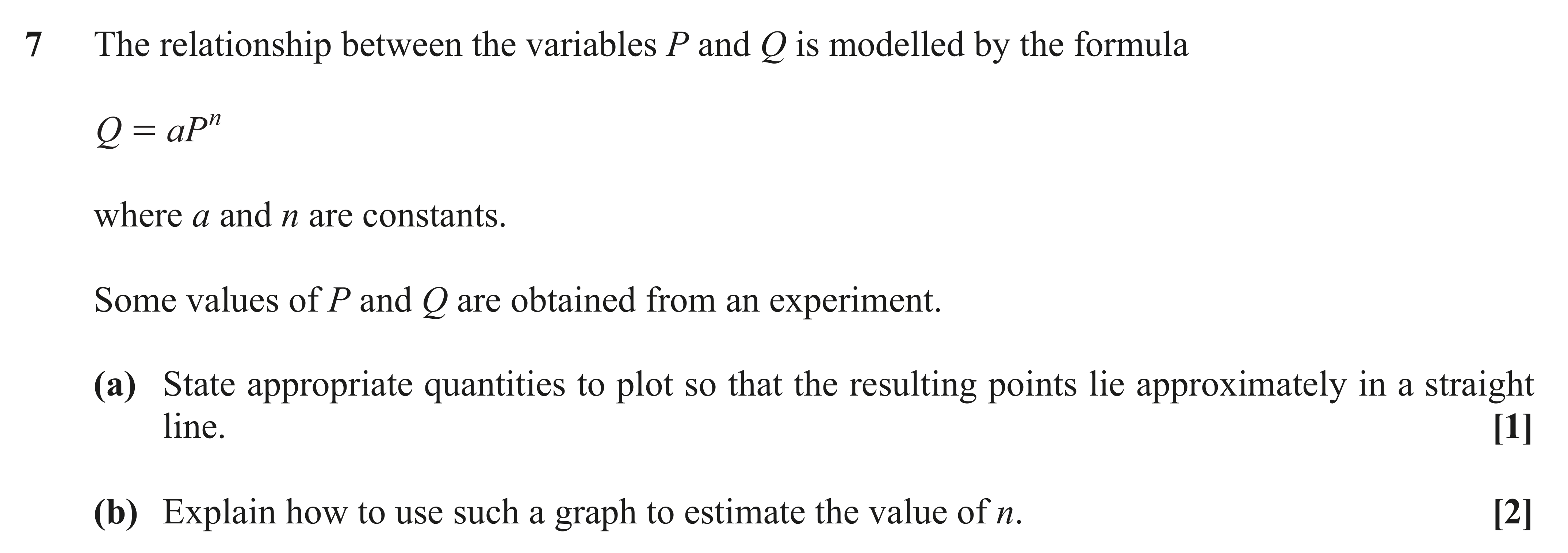 Question 7 — Logs and Straight Line Graphs — OCR AS Maths November 2021