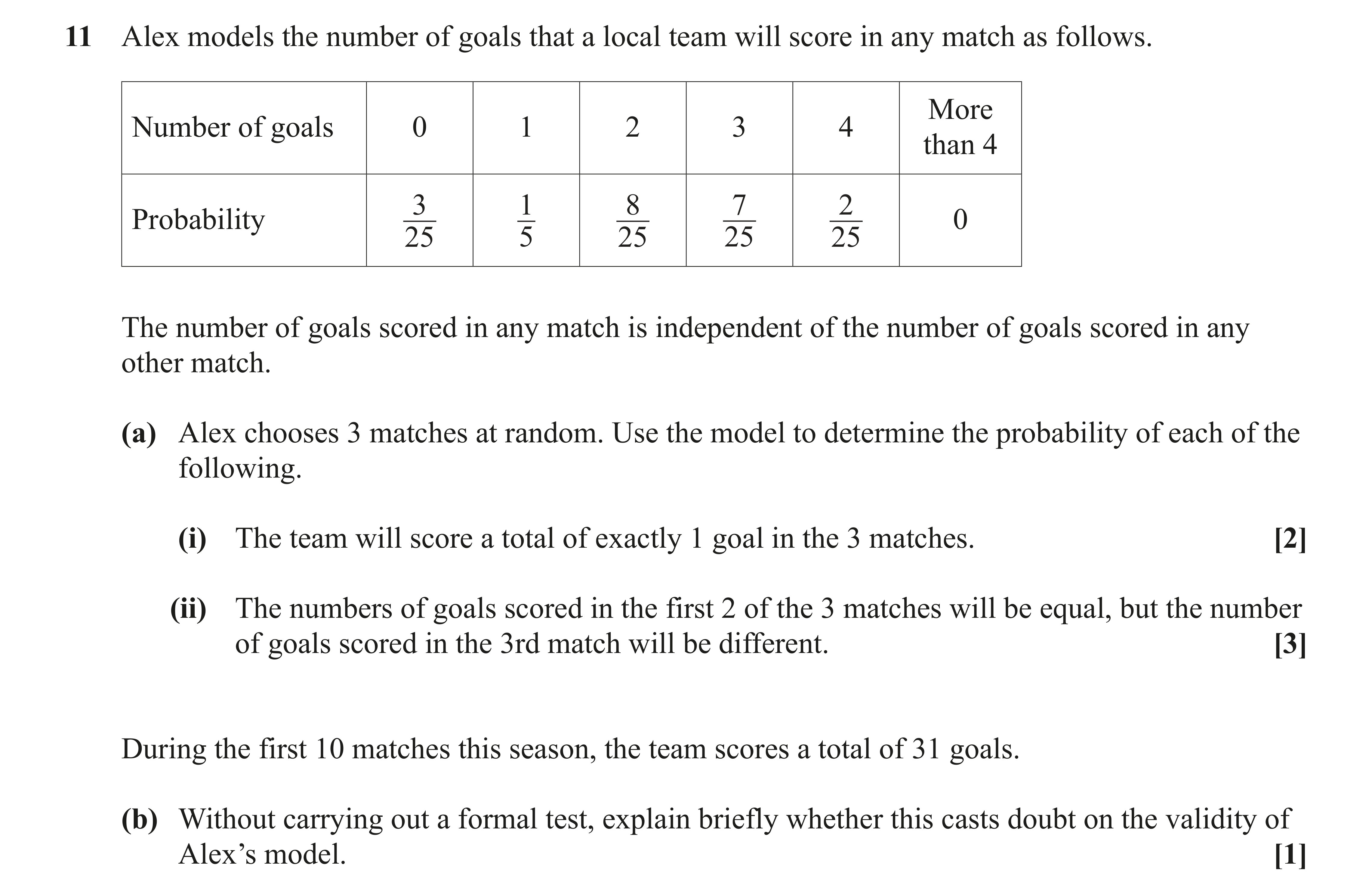 Question 11 — Probability Distribution — OCR AS Maths June 2022