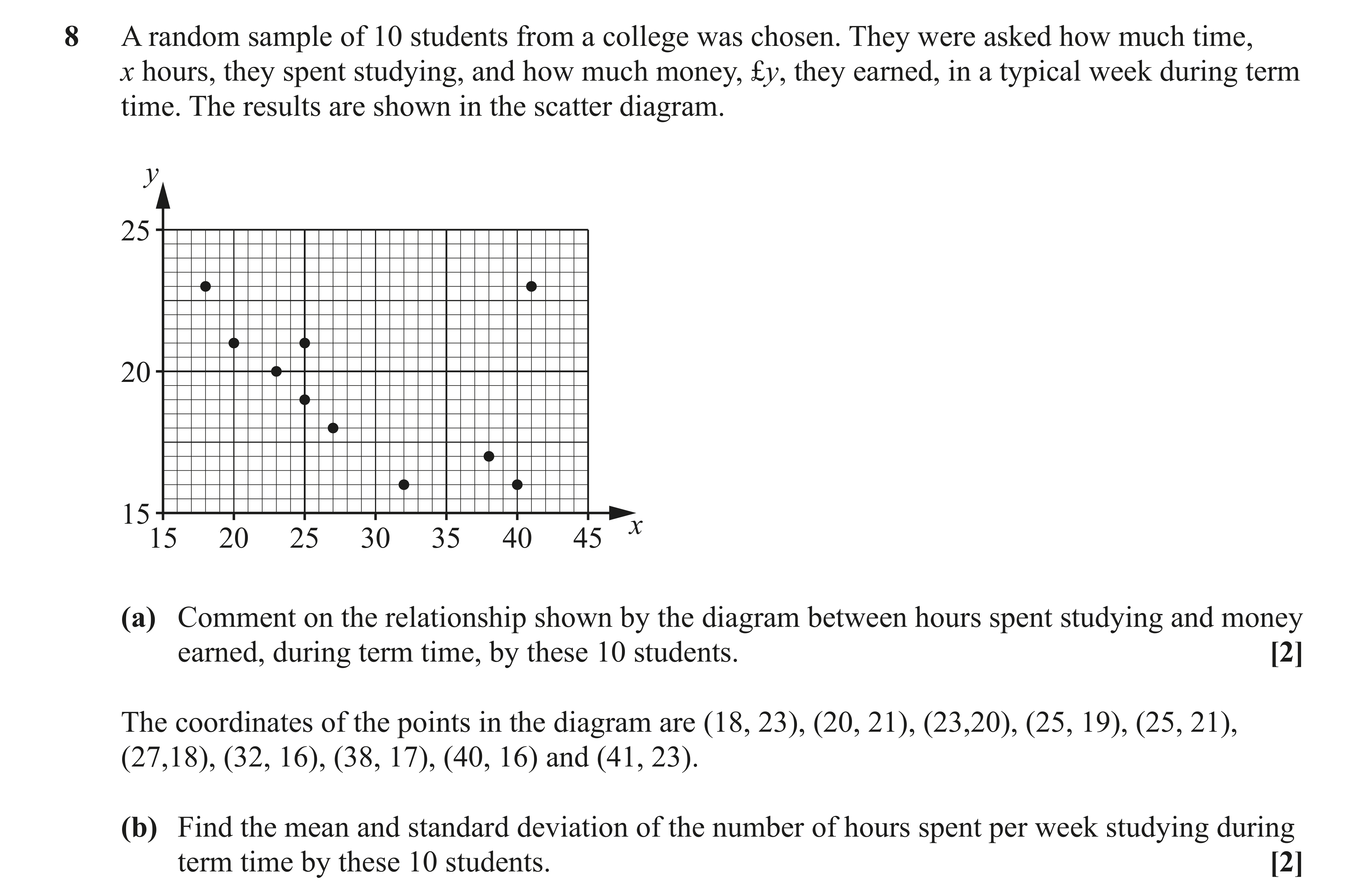 Question 8 — Correlation, Scatter Diagrams, Mean, Variance and Standard Deviation — OCR AS Maths June 2022