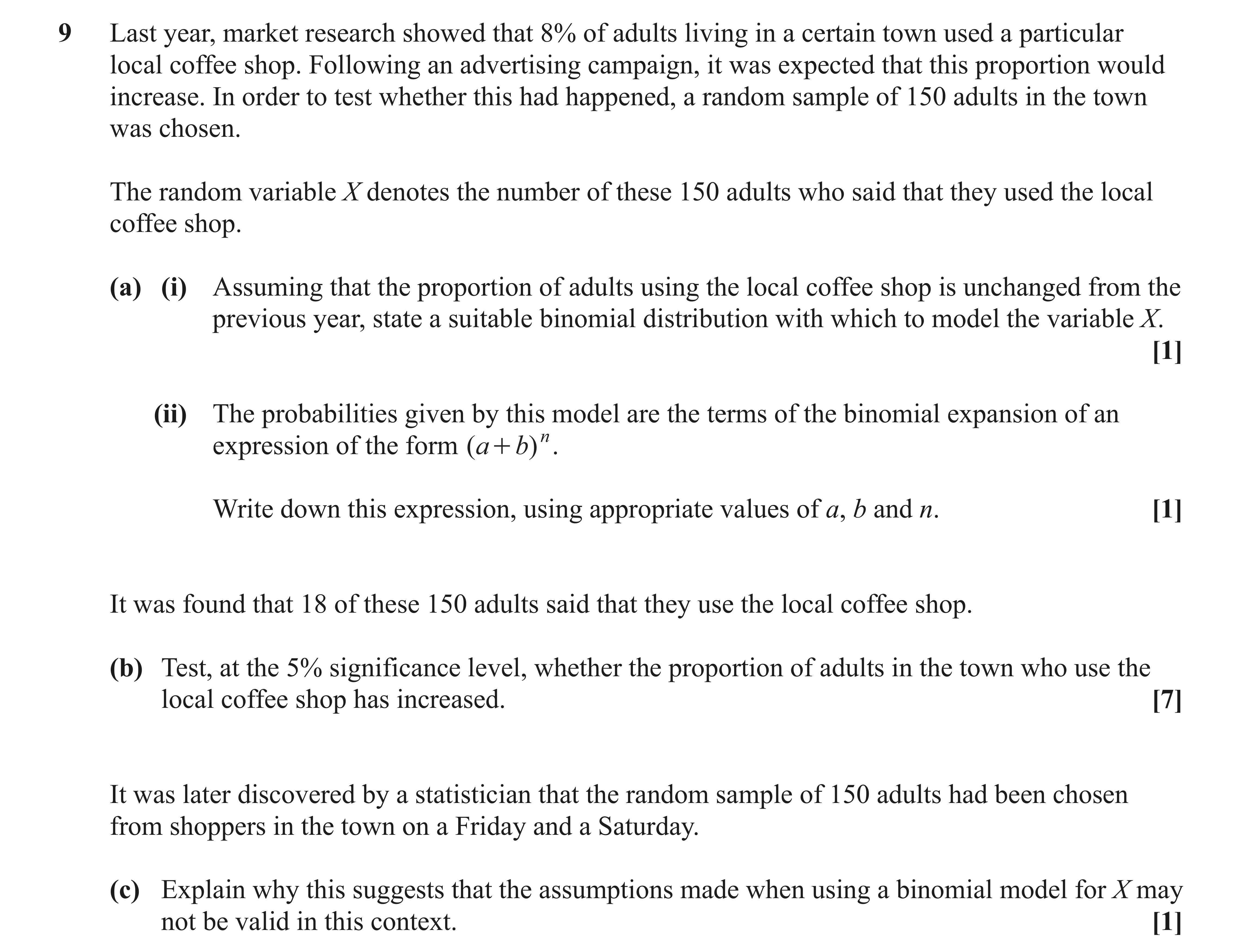 Question 9 — Binomial Distribution, Hypothesis Testing — OCR AS Maths June 2022