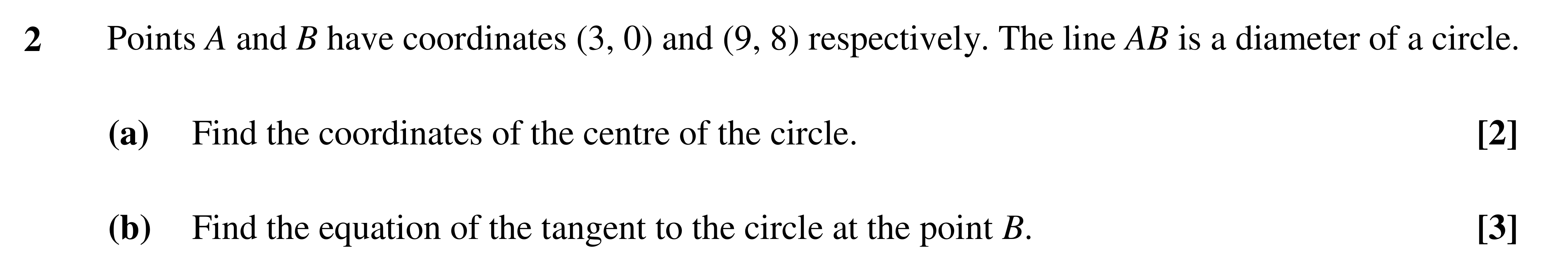 Question 2 — Circles — OCR AS Maths Sample Paper 2022
