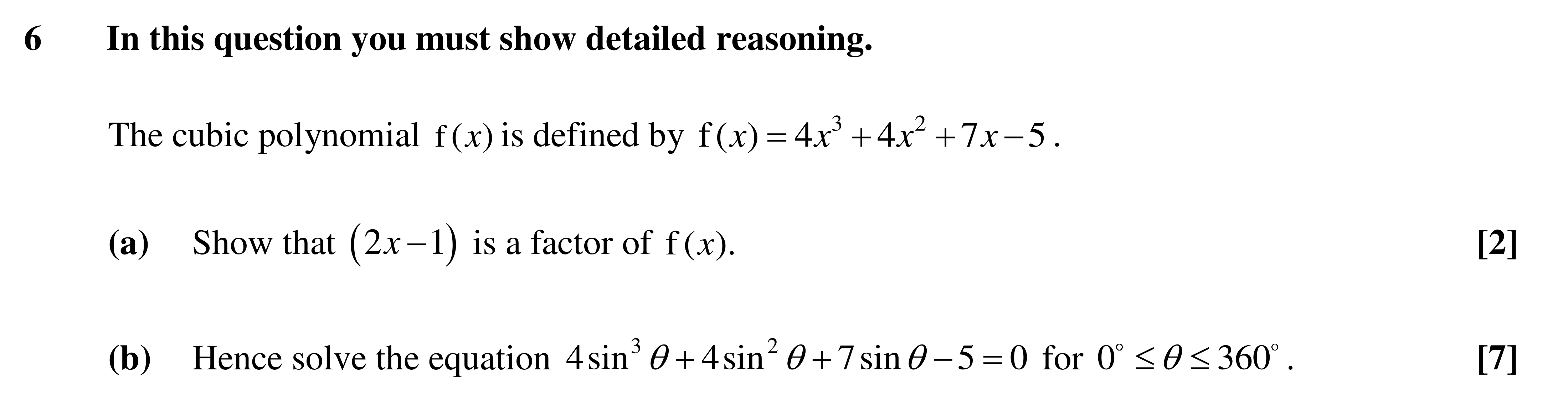 Question 6 — Factor Theorem, Trig — OCR AS Maths Sample Paper 2022