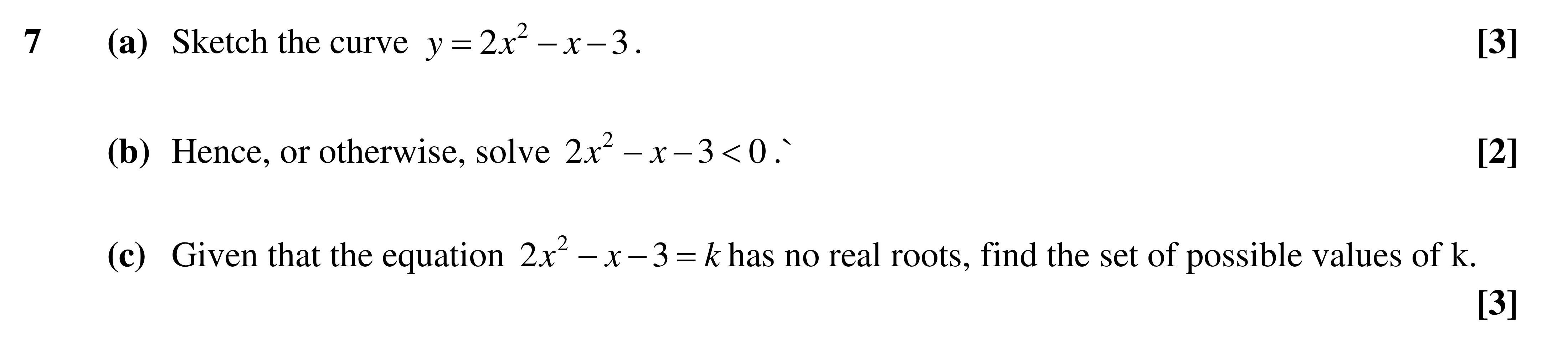Question 7 — Graph Sketching, Inequalities, Quadratics — OCR AS Maths Sample Paper 2022