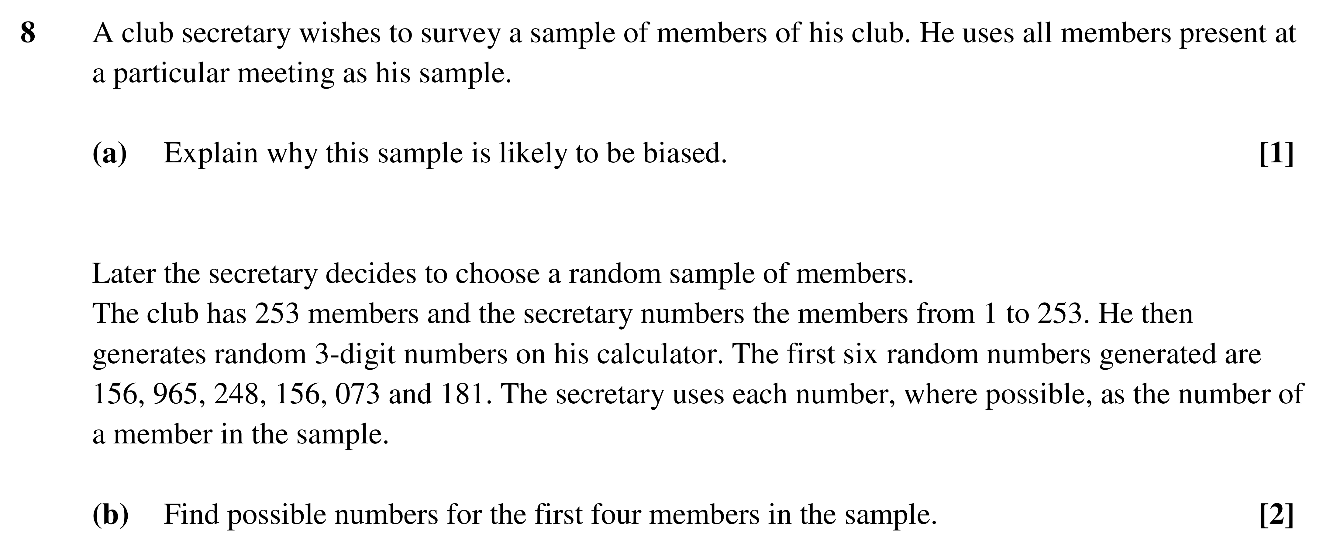 Question 8 — Sampling — OCR AS Maths Sample Paper 2022