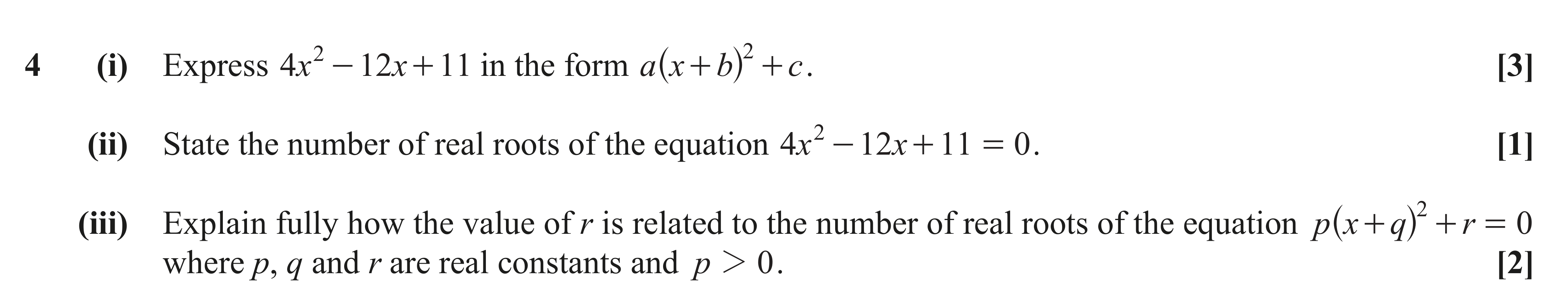Question 4 — Quadratics — OCR AS Maths June 2018