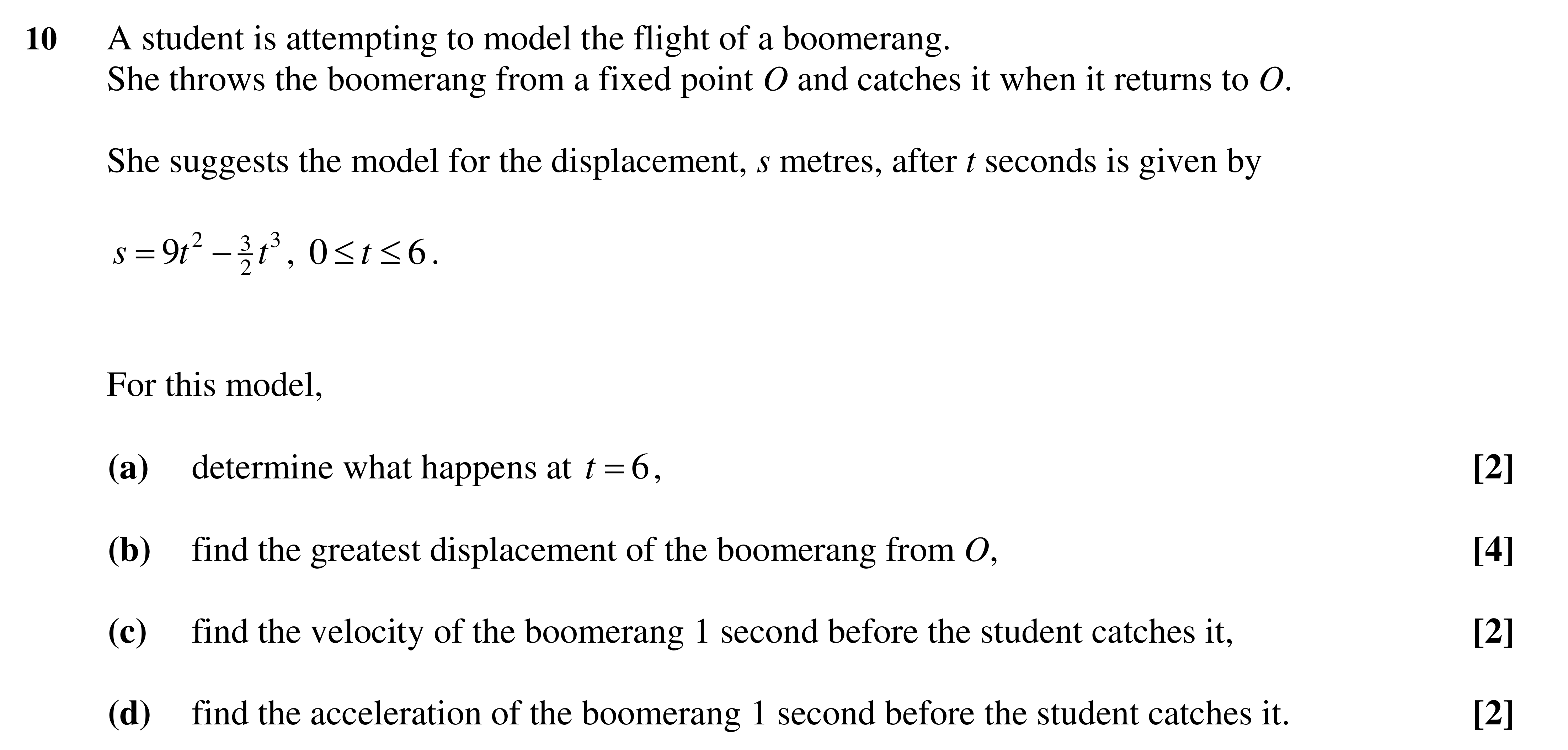 Question 10 — Variable Acceleration 1d — OCR AS Maths Sample Paper 2018