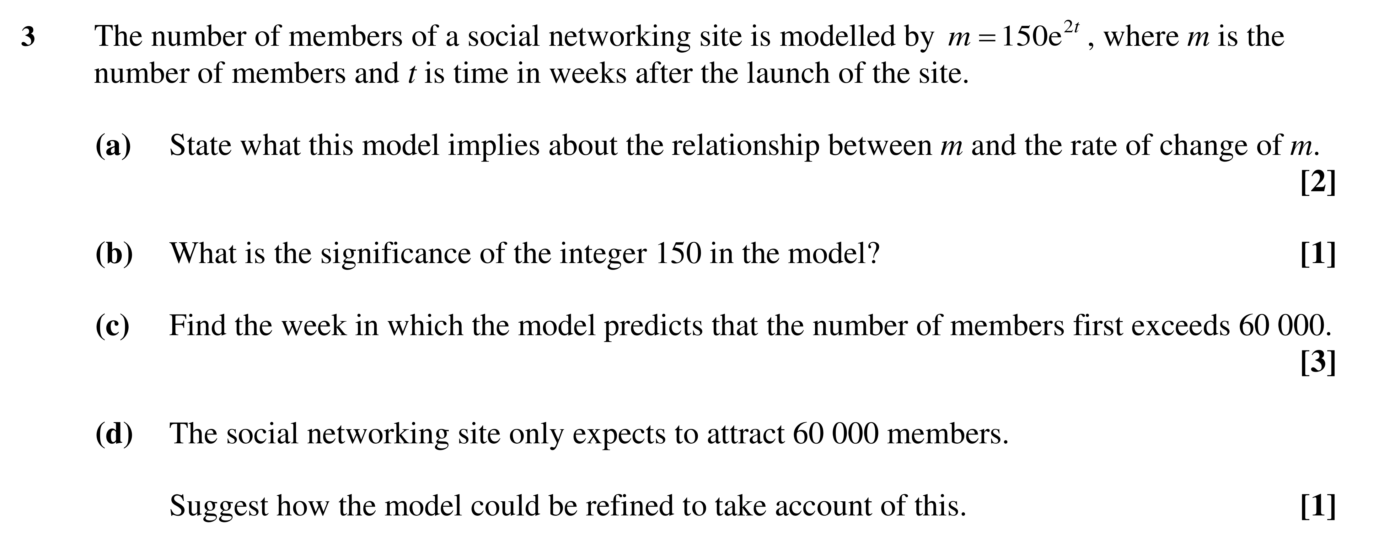 Question 3 — Exponentials — OCR AS Maths Sample Paper 2018