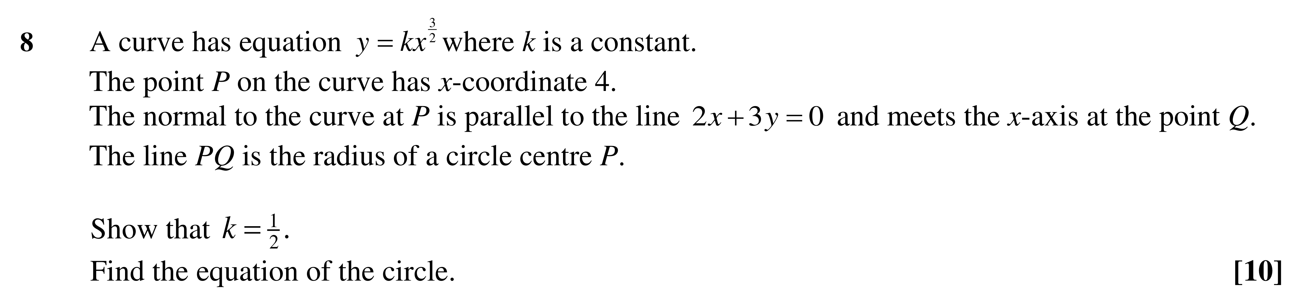 Question 8 — Circles, Differentiation — OCR AS Maths Sample Paper 2018