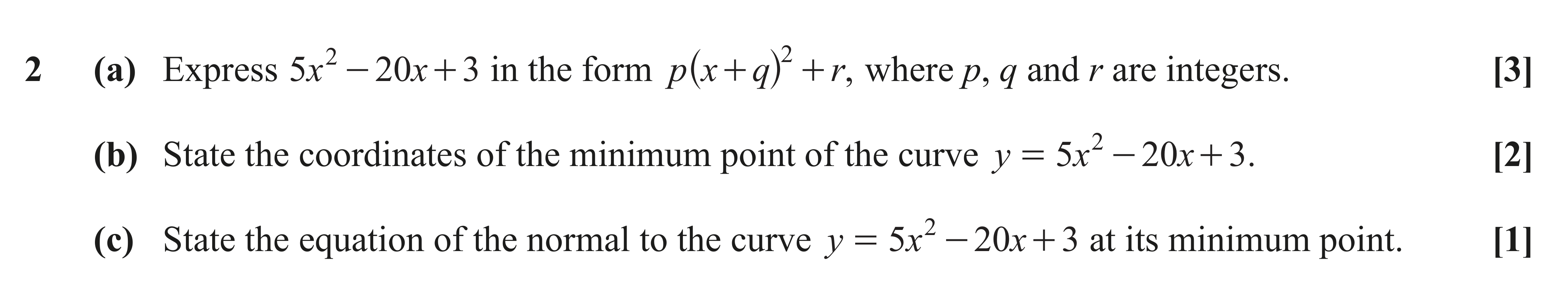 Question 2 — Quadratics — OCR AS Maths June 2019