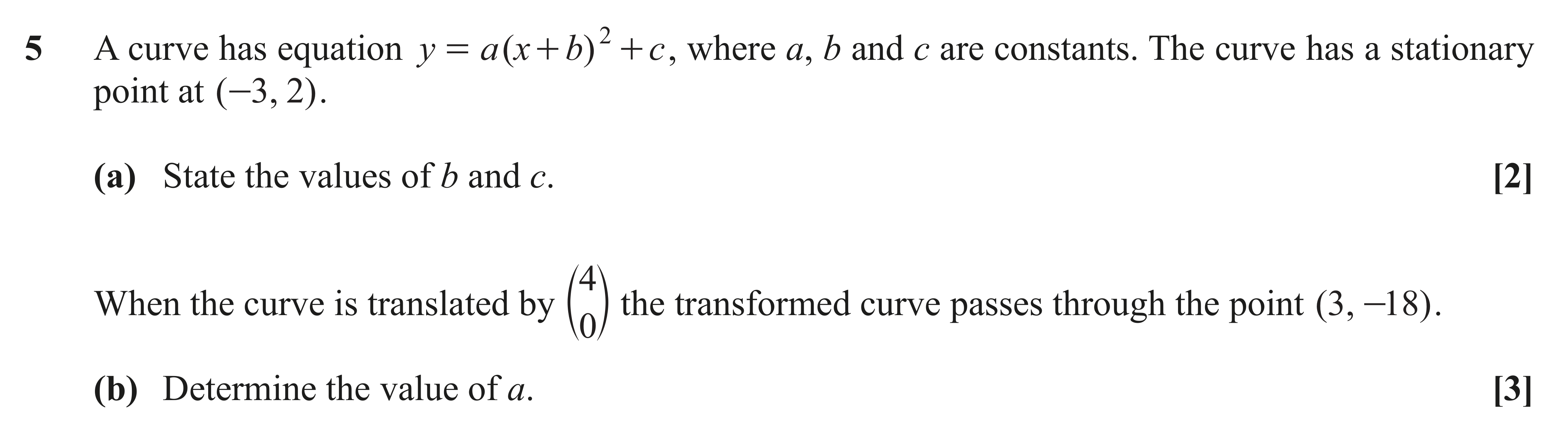Question 5 — Quadratics, Graph Transformations — OCR AS Maths November 2020