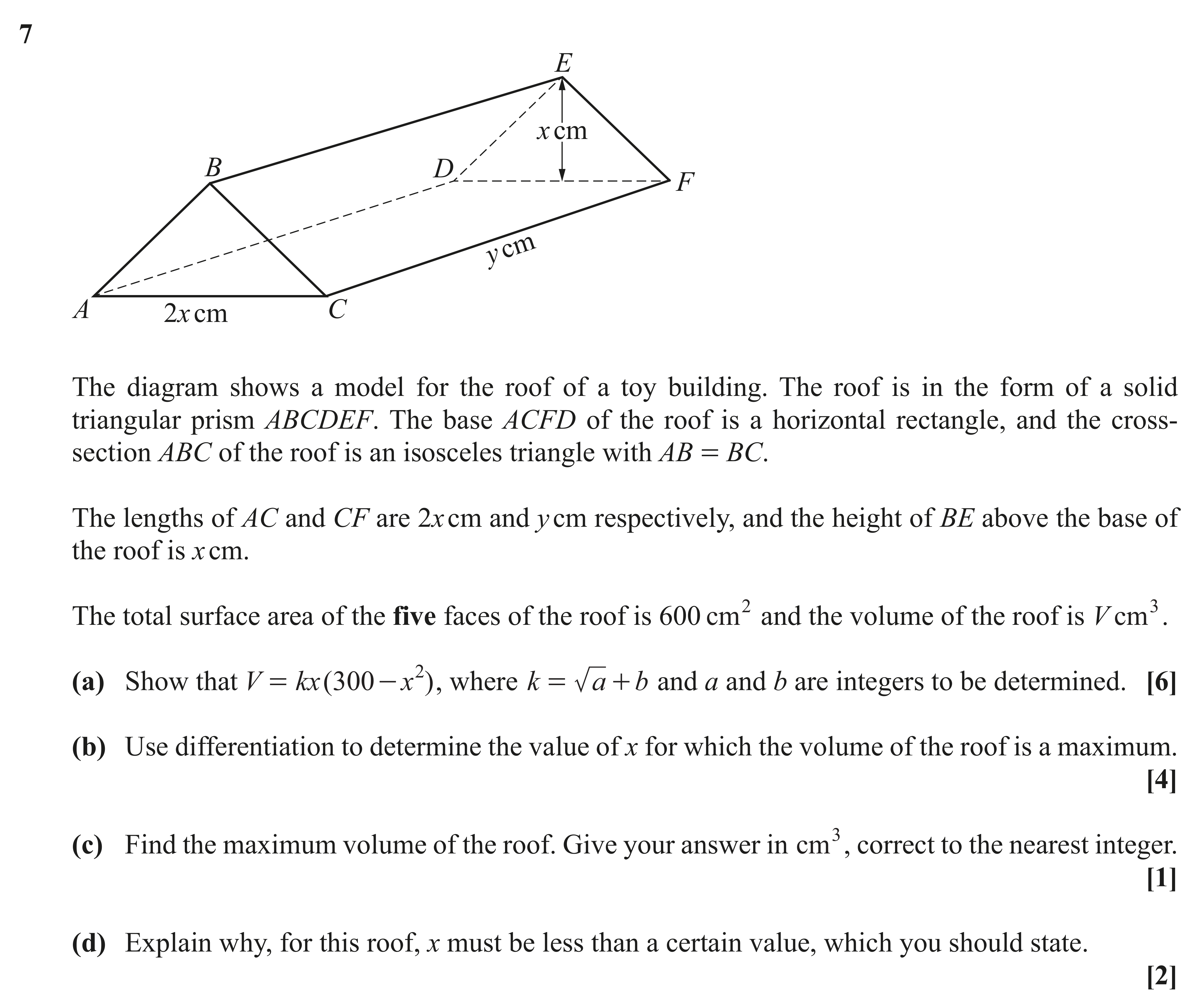 Question 7 — Differentiation — OCR AS Maths November 2020