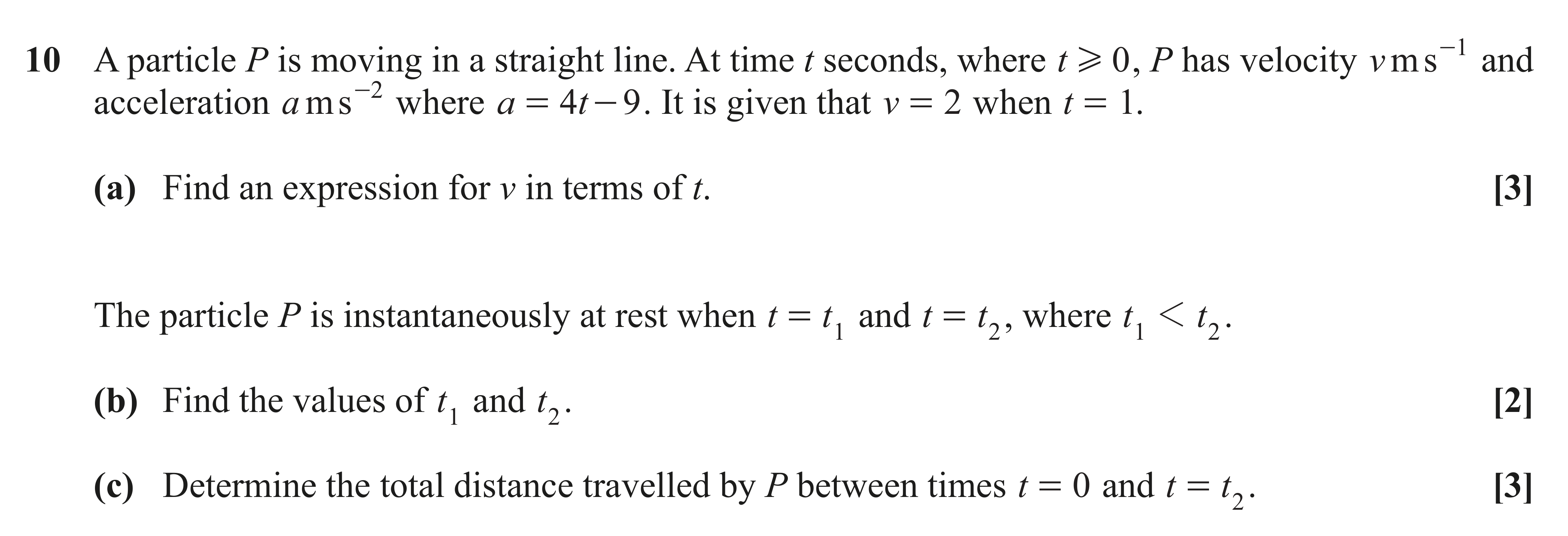Question 10 — Variable Acceleration 1d — OCR AS Maths June 2023