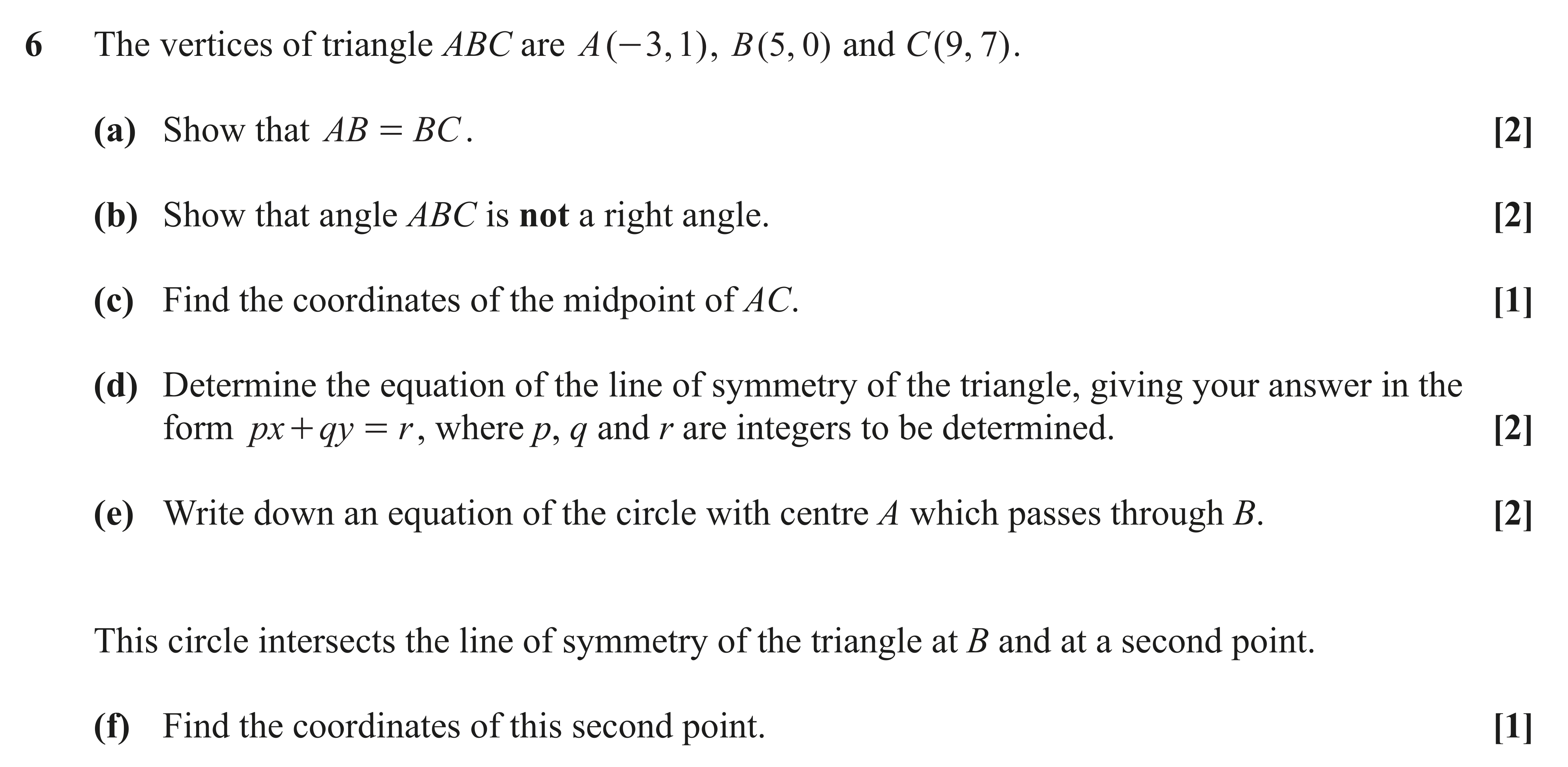 Question 6 — Coordinate Geometry, Circles — OCR AS Maths June 2023
