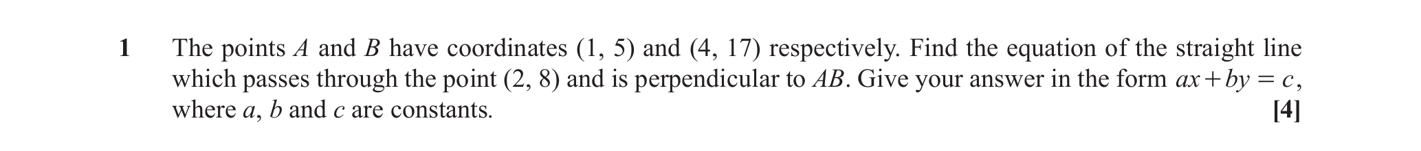 Question 1 — Coordinate Geometry — OCR June 2018