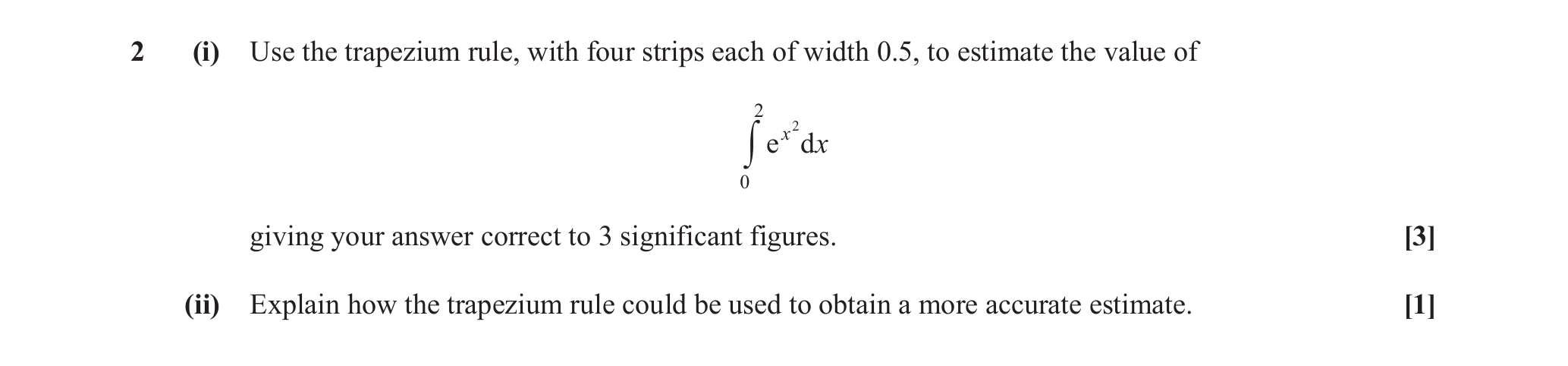 Question 2 — Trapezium Rule — OCR June 2018