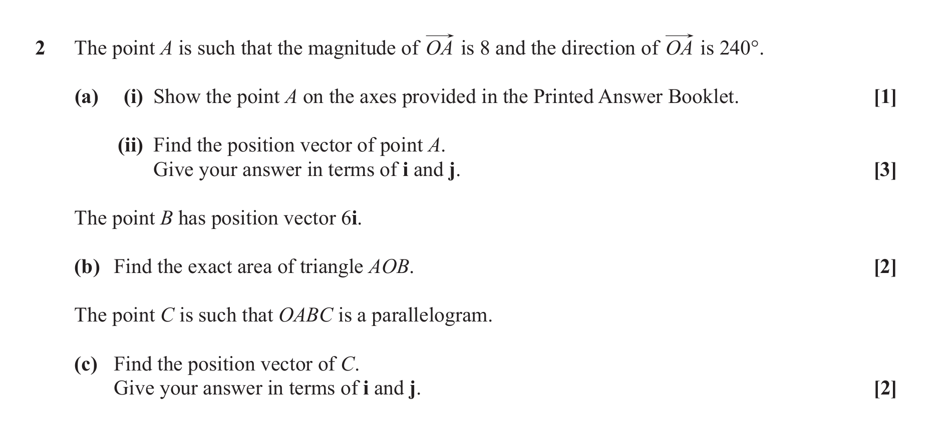 Question 2 — Vectors — OCR June 2019