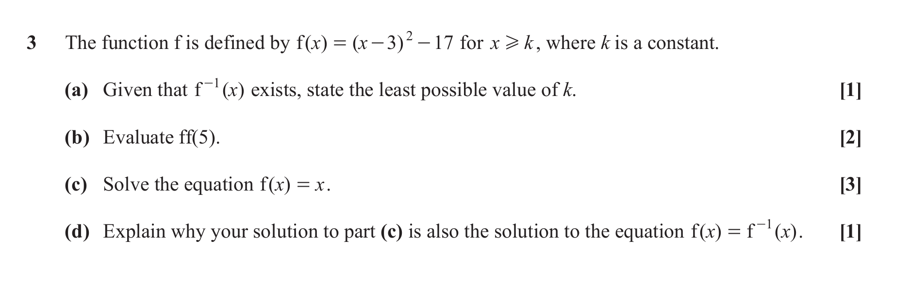 Question 3 — Functions — OCR June 2019