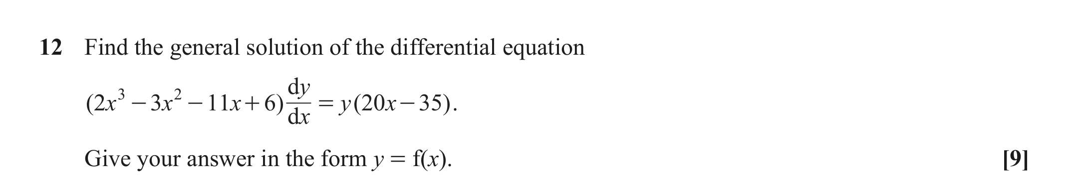 Question 12 — Differential Equations — OCR October 2020