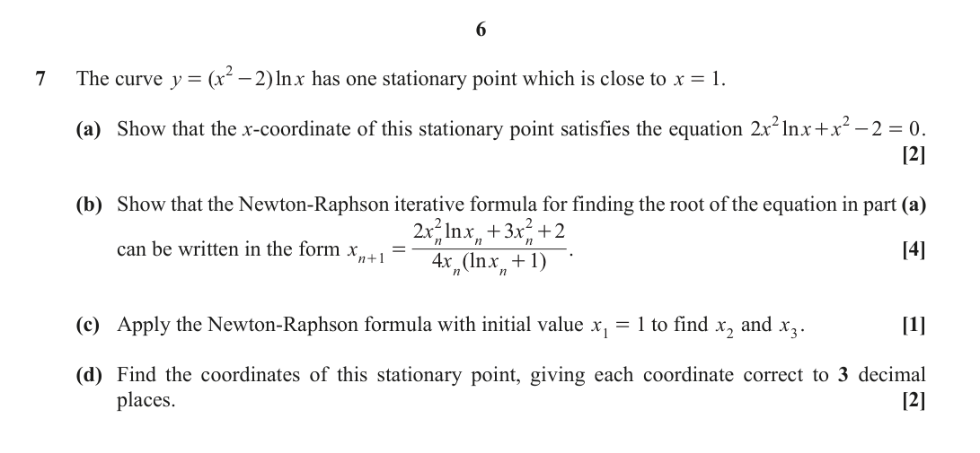 Question 7 — Differentiation, Newton Raphson, Numerical Methods — OCR October 2021