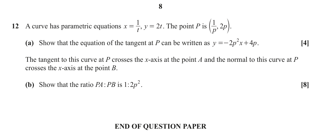 Question 12 — Parametric Equations — OCR June 2022