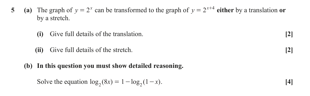 Question 5 — Graph Transformations, Logarithms — OCR June 2022