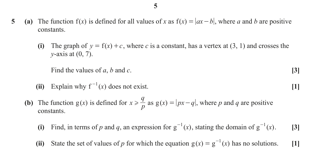 Question 5 — Modulus Function, Functions — OCR June 2023