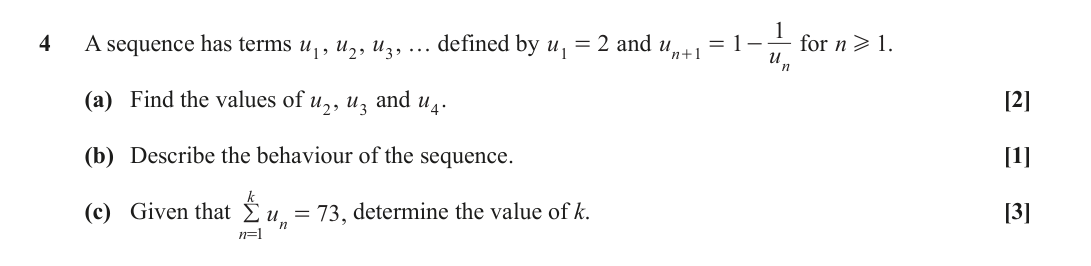 Question 4 — Recurrence Relations, Sequences - Sigma Notation — OCR June 2024
