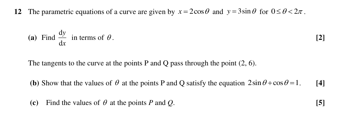 Question 12 — Parametric Equations, Trig — OCR Sample Paper