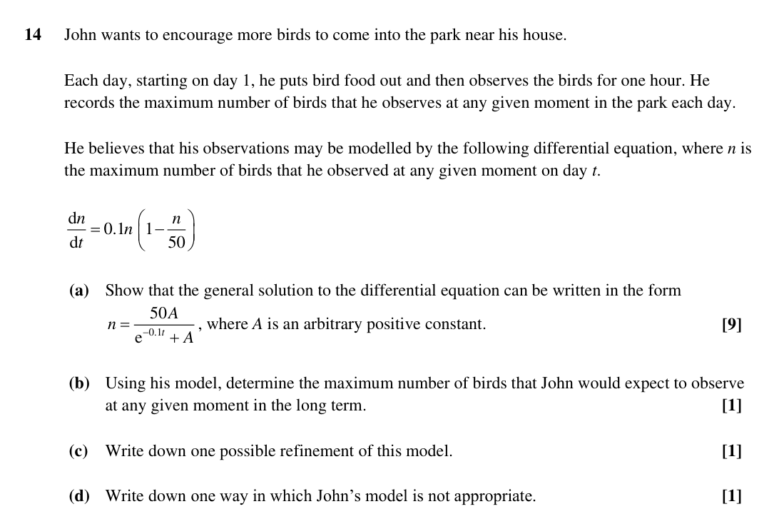 Question 14 — Partial Fractions, Differential Equations — OCR Sample Paper