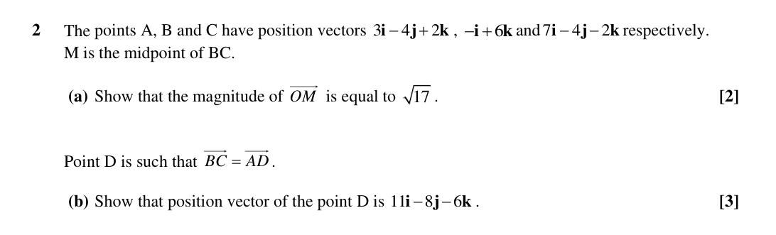 Question 2 — Vectors — OCR Sample Paper