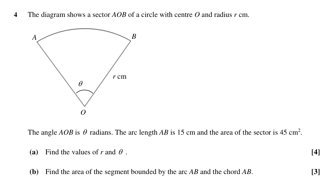 Question 4 — Arc Length, Sectors and Segments — OCR Sample Paper