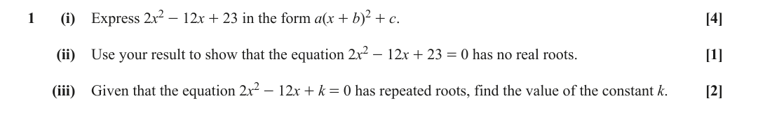 Question 1 — Quadratics — OCR June 2018